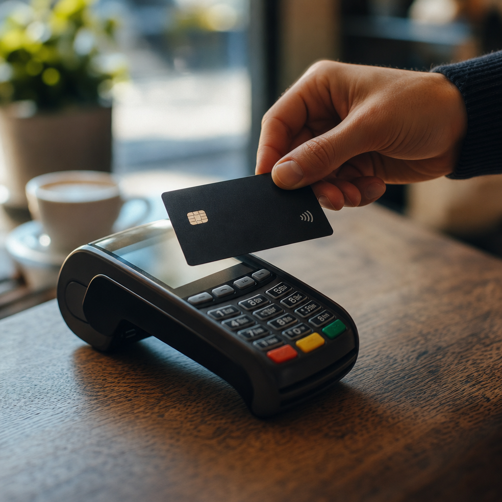 Person tapping contactless payment card