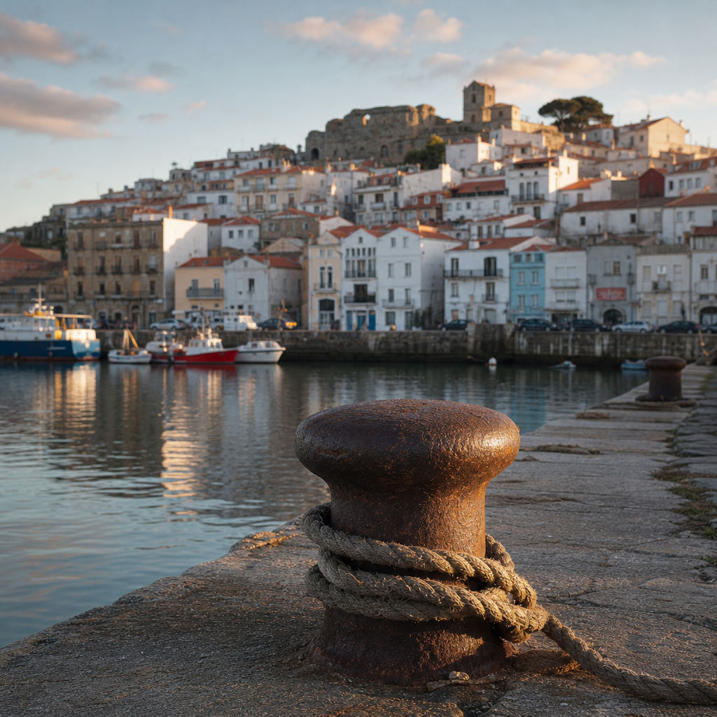 Harbourside, boats and houses scene