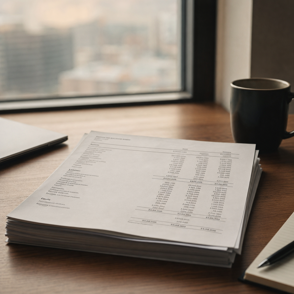 A balance sheet on a desk