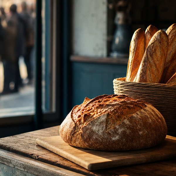 Bread in a bakery window — detail
