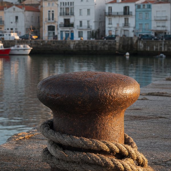 Harbourside, boats and houses scene — detail