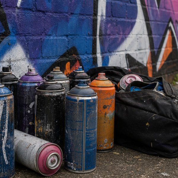 Colourful wall with spray cans — detail